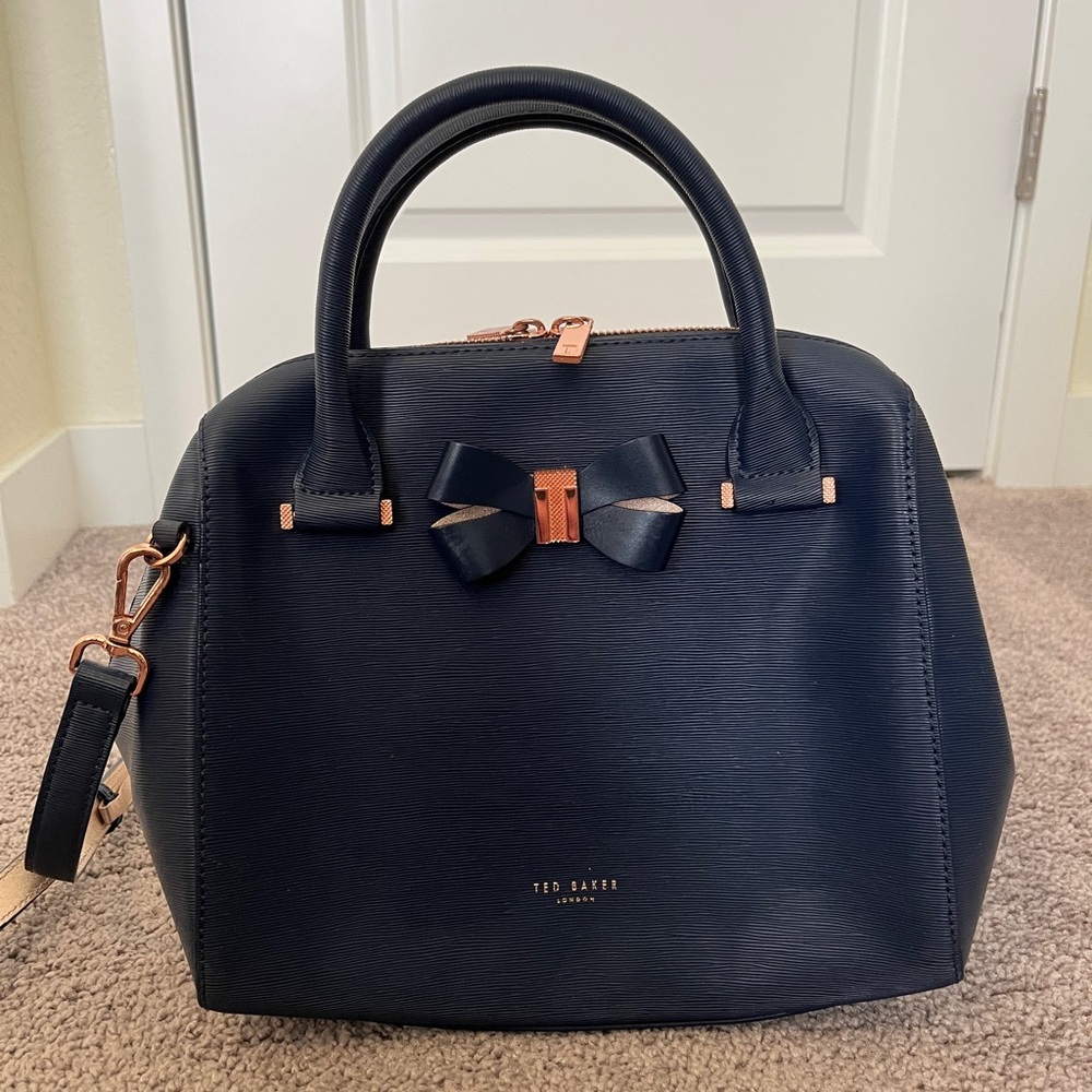 Ted Baker London satchel purse navy blue rose gold bow